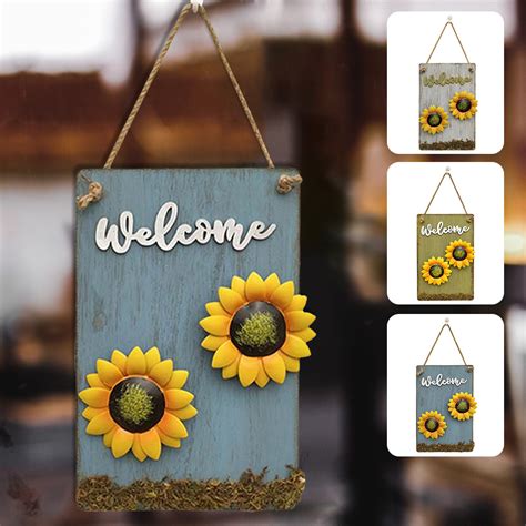 Stripes Wood Welcome Sign Sunflower Welcome Sign Round Wood Sign Home