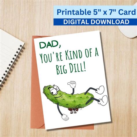 Funny 5x7 Printable Fathers Day Greeting Card Puns Dad Instant