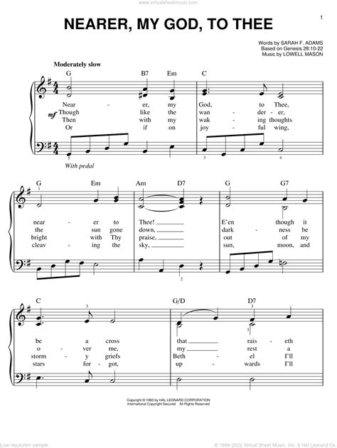 Nearer My God To Thee Easy Sheet Music For Piano Solo PDF