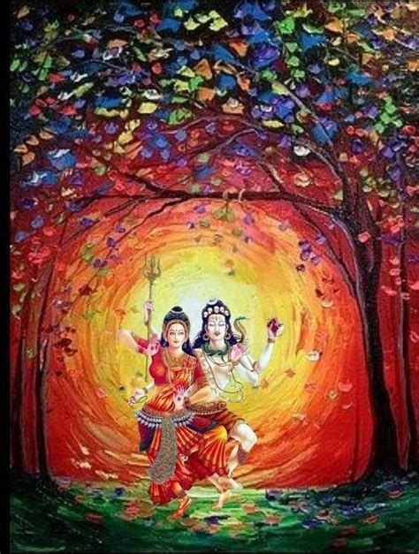 Lord Shiva And Parvati In Dance Handpainted Painting On Canvas Without