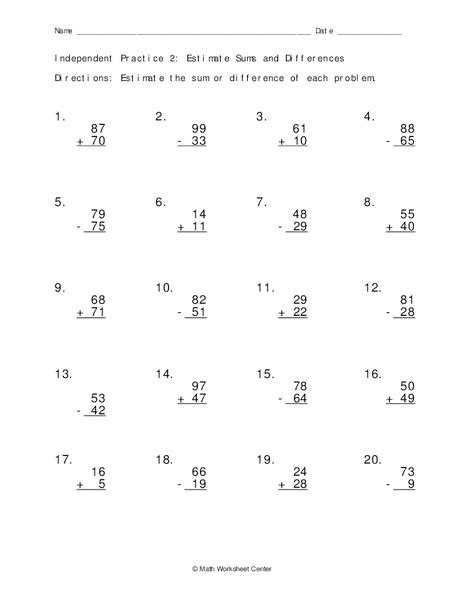 Estimate Sums And Differences Worksheet For 6th Grade Lesson Planet