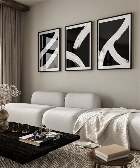 Abstract Black and White Wall Art, Set of 3 Abstract Prints, Brush ...