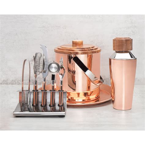 Godinger Silver Art Co Petra Copper Wood 9 Piece Bar Tool Set Wayfair