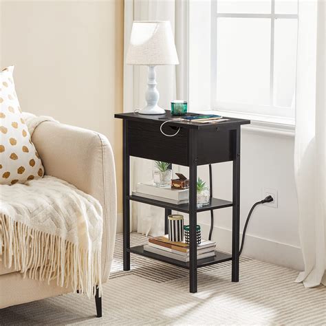 Hoobro Side Table Flip End Table With Charging Station And Shelves