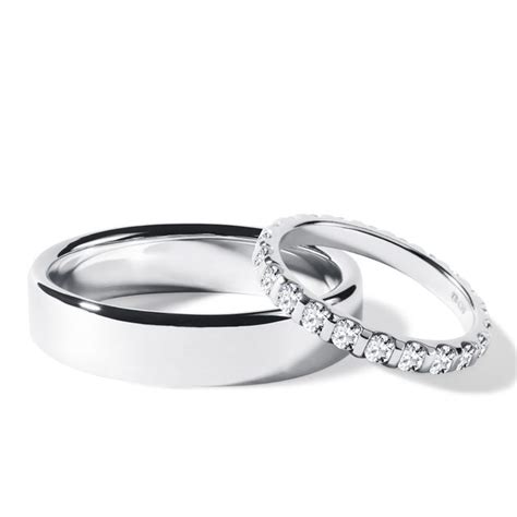 Eternity And Shiny Finish White Gold Wedding Ring Set Klenota