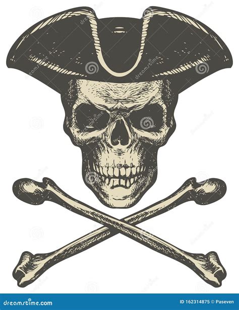 Calavera Con Sombrero Cocido Y Huesos Cruzados S Mbolo Pirata