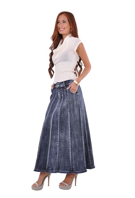 Style J Blue Waterfall Long Denim Skirtbrushed Blue3010 Make