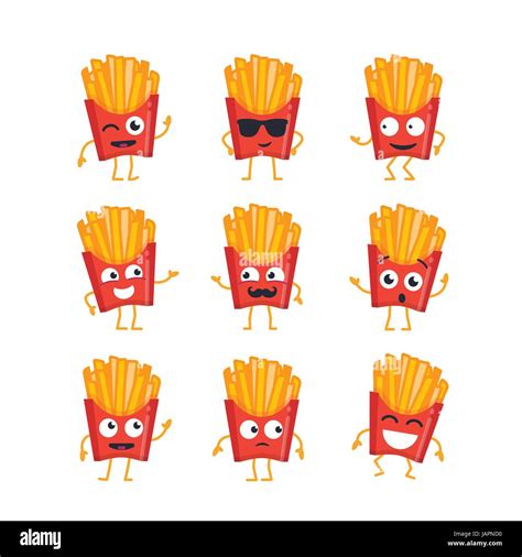 French Fries Vector Set Of Mascot Illustrations Stock Vector Image