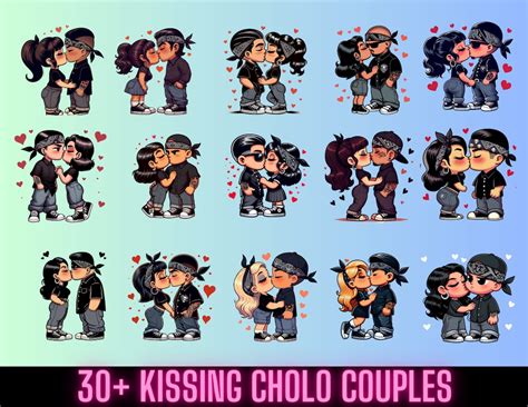 30 Kissing Chicano Cholo Valentines Day Love Couples PNG File, Old ...