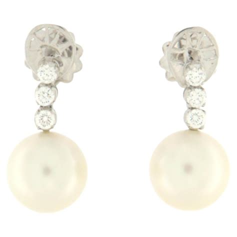 South Sea Pearl Diamond Stud Earrings 0 34 Carat 18 Karat White Gold