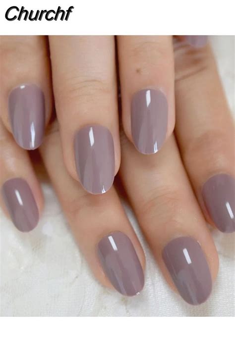 Churchf Color Nails UV Polish Oval Faux Nails Light Taro Purple Glossy