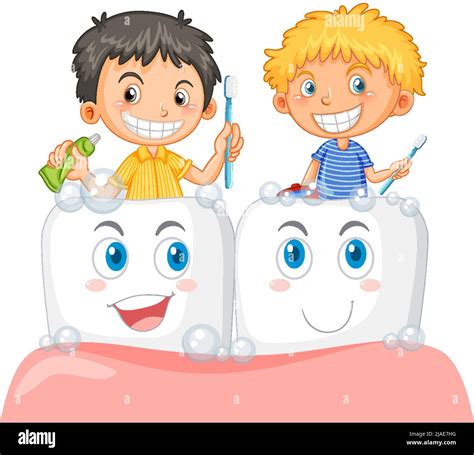 Group Of Children Cleaning Teeth Illustration Stock Vector Image And Art