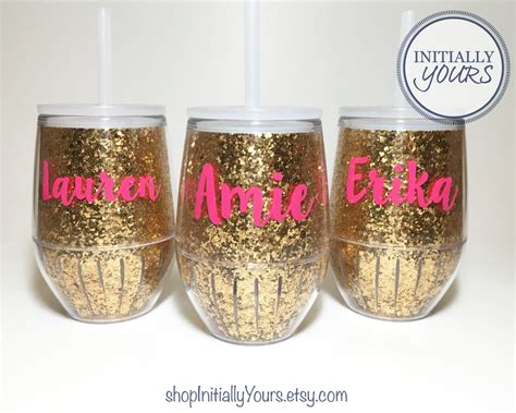 Personalized Glitter Wine Tumbler Monogram Wine Cup