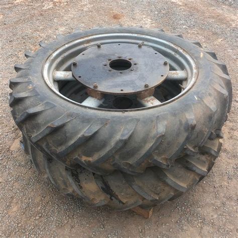 Pair Of Tractor Tyres And Rims With Massey Ferguson 65 Stud Pattern