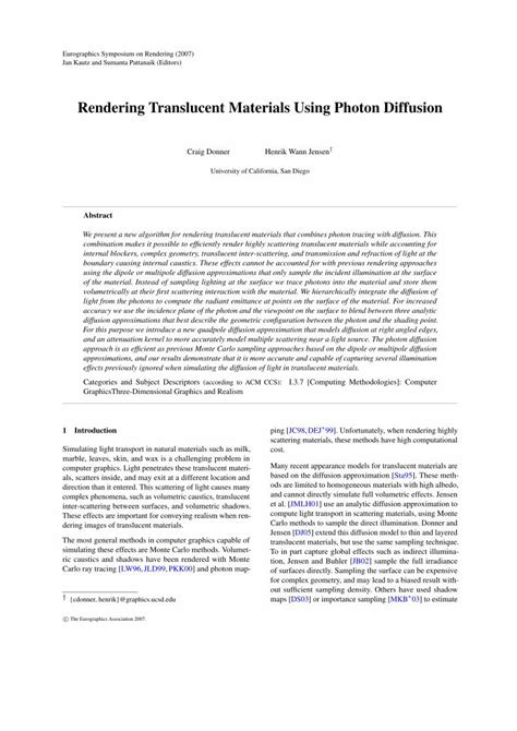 Pdf Rendering Translucent Materials Using Photon Diffusiongraphics