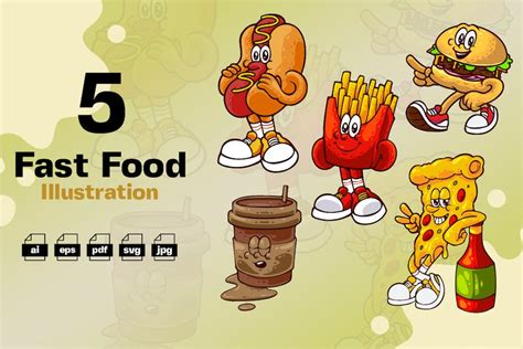 Retro Fast Food Cartoon Characters, Graphics - Envato Elements