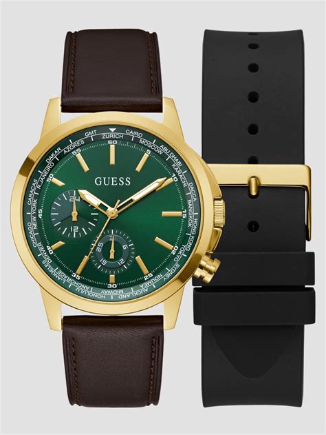 Gold Tone Leather Multifunction Watch GUESS