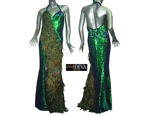 Peacock Feather Dress Diva Pavone Sequin Dance Outfit Etsy