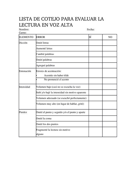 Docx Lista De Cotejo Para Evaluar La Lectura En Voz Alta Dokumen Tips