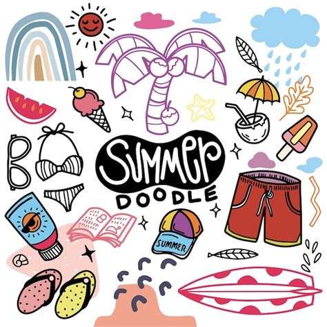 Hola colección de verano conjunto de estilo de doodle de verano aislado