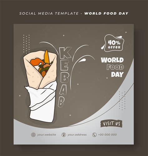 Social Media Post Template With Kebab Vector For World Food Day In