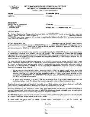 Fillable Online Letter Of Credit For Permitted Activities Within State