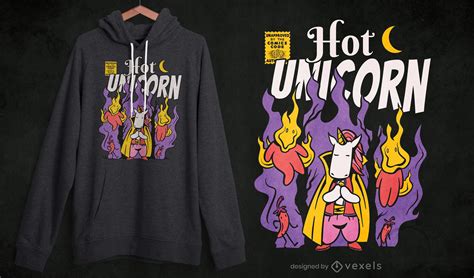 Hot Unicorn Cartoon T Shirt Design Vector Download