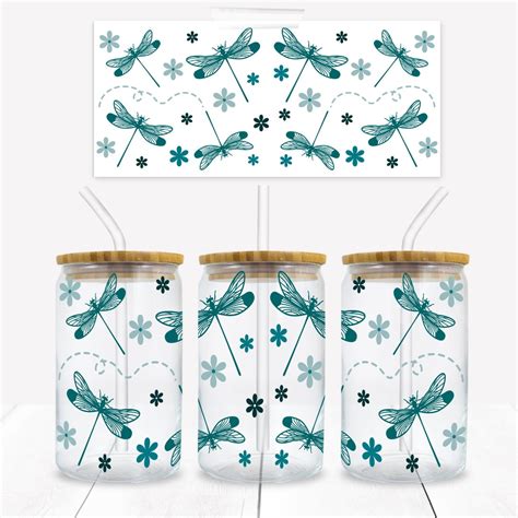 Dragonflies 16 Oz Libbey Tumbler Wrap Sublimation Wrap Etsy