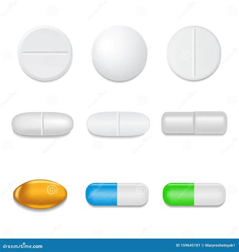 3d Realistic White Medical Pill Or Tablet On Isolated Background Set