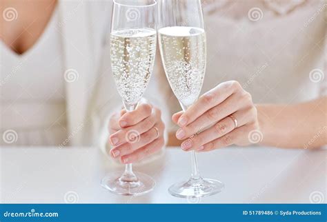 Close Up Of Lesbian Couple With Champagne Glasses Stock Photo Image Of Girls Champagne 51789486