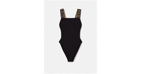 Versace Greca Border One Piece Swimsuit In Black Lyst