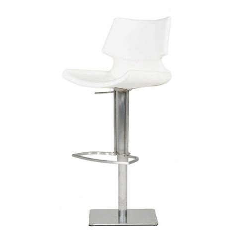 Benjara In White And Silver Low Back Metal Frame Bar Stool With