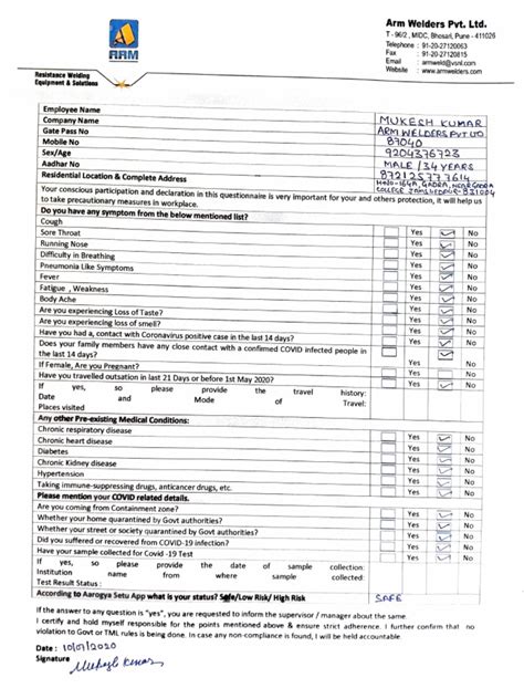 Self Declaration Form Pdf Diseases And Disorders Health Sciences