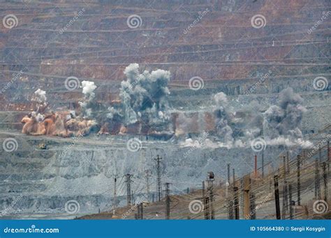 Explosion In A Quarry For The Extraction Of Iron Ore Stock Photo