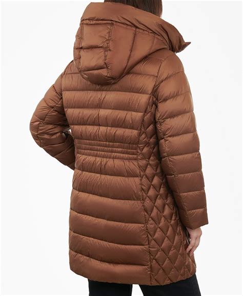 Michael Kors Womens Plus Size Hooded Down Packable Puffer Coat