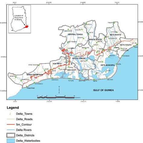 Map Of The Volta Delta Region In Ghana Showing The Administration