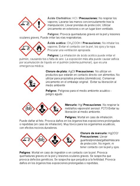 Pictogramas Bioquimica Pdf Ácido Clorhídrico Mercurio Elemento