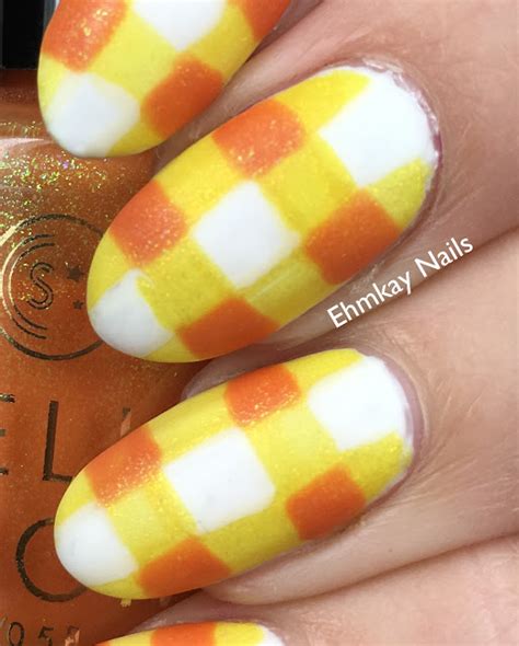 Ehmkay Nails 13 Days Of Halloween Candy Corn Gingham