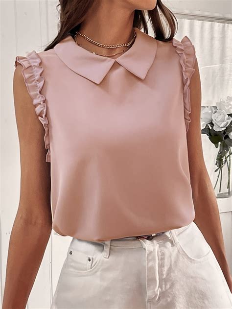 Frill Trim Keyhole Back Blouse Blouses For Women Work Outfits Women