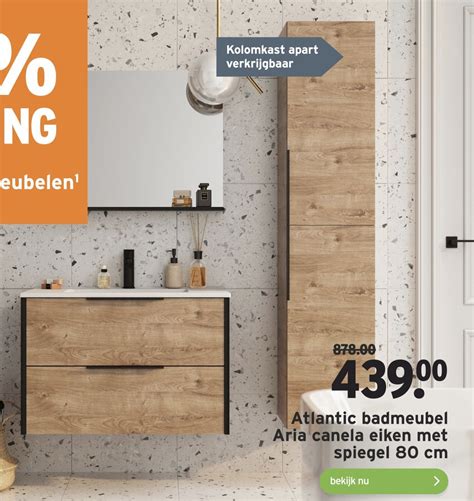 Atlantic Badmeubel Aria Canela Eiken Met Spiegel 80 Cm Aanbieding Bij GAMMA