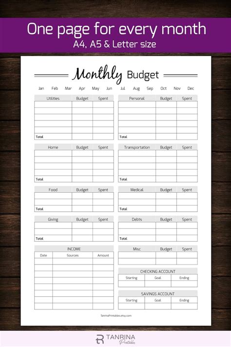 Blank Monthly Budget Tracker Printable Finance Money Planner Etsy