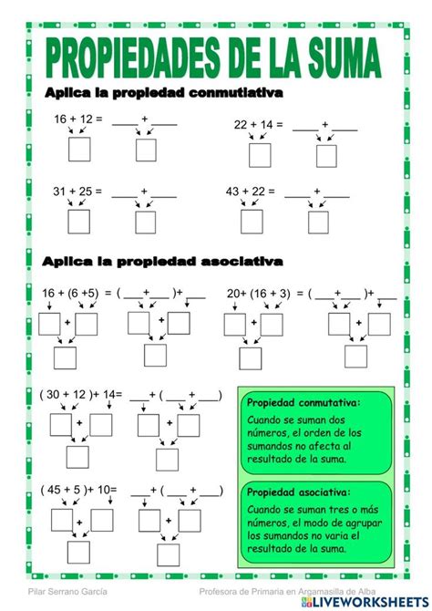 Propiedades De La Suma Worksheet For 4º De Primaria Propiedades De La Suma Conmutativa