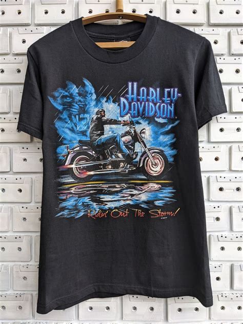 Vintage 1998 Harley Davidson T Shirt Ridin Out The Storm Motorcyclist