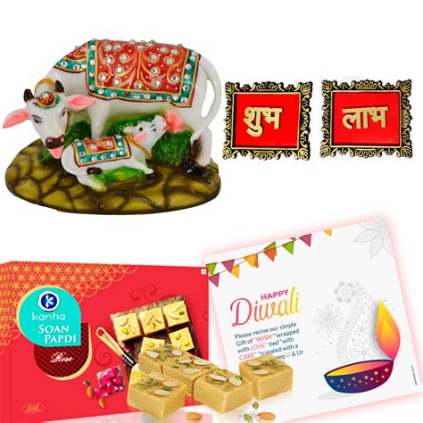 Diwali Celebrations Gift Hamper Polyresin Cow And Calf Big Statue Idol