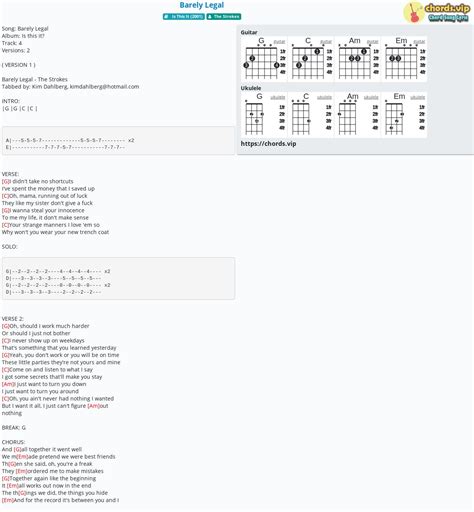 Chord Barely Legal The Strokes Tab Song Lyric Sheet Guitar