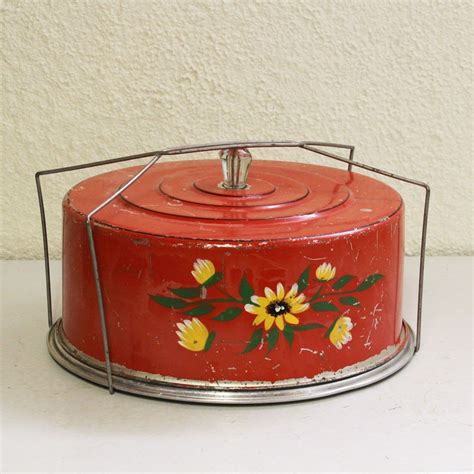 Vintage Cake Carrier Pie Carrier Metal Red Tole Etsy Cake Carrier