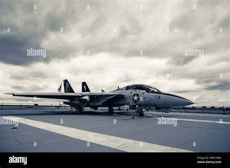 A scenic view of an F-14 Tomcat Fighter jet seen on the USS Yorktown ...