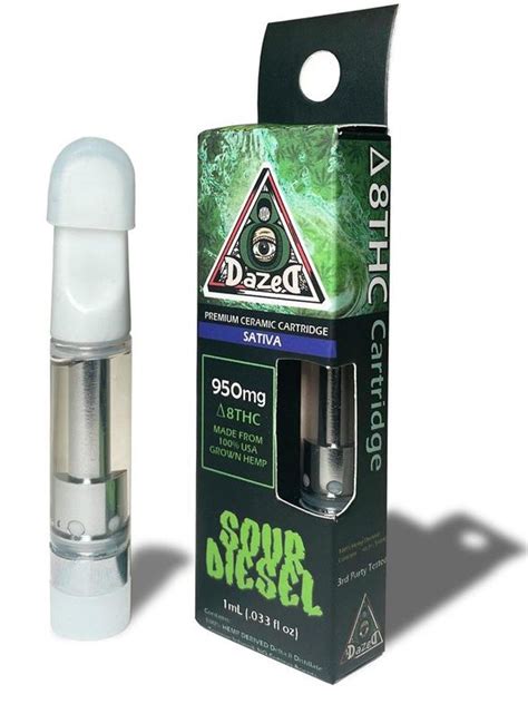 Dazed8 Delta 8 Vape Cartridge Sour Diesel [sativa] Branded Hemp