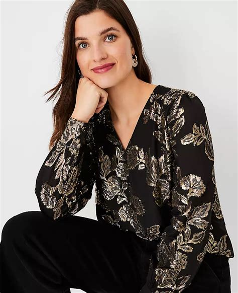 Floral Jacquard Shirred V Neck Top