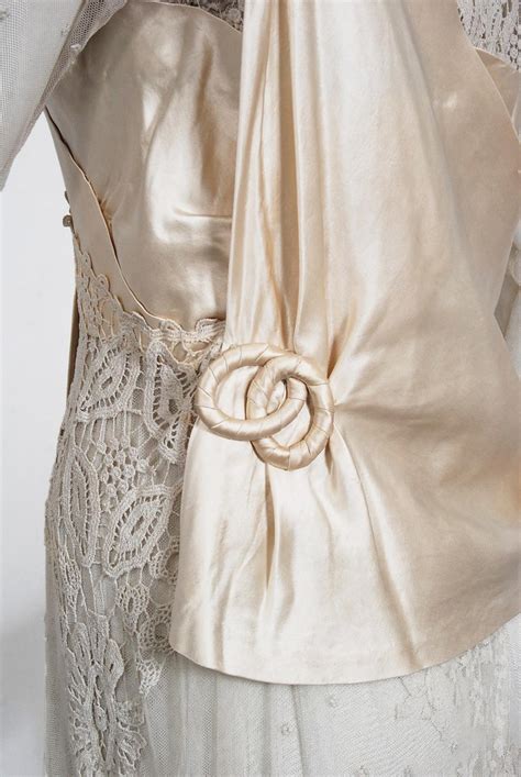 Vintage 1910s Edwardian Couture Ivory Mixed Lace Draped Layered Bridal